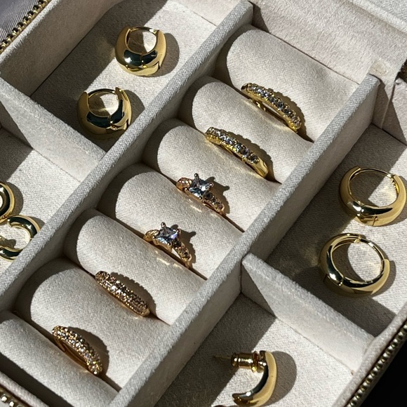 Mini Rhinestone Gold Plated Hoops - Picture 5 of 5